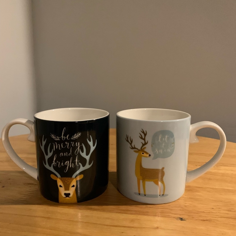 Two Christmas Reindeer Porcelain Coffee Mugs By Frankie Grey